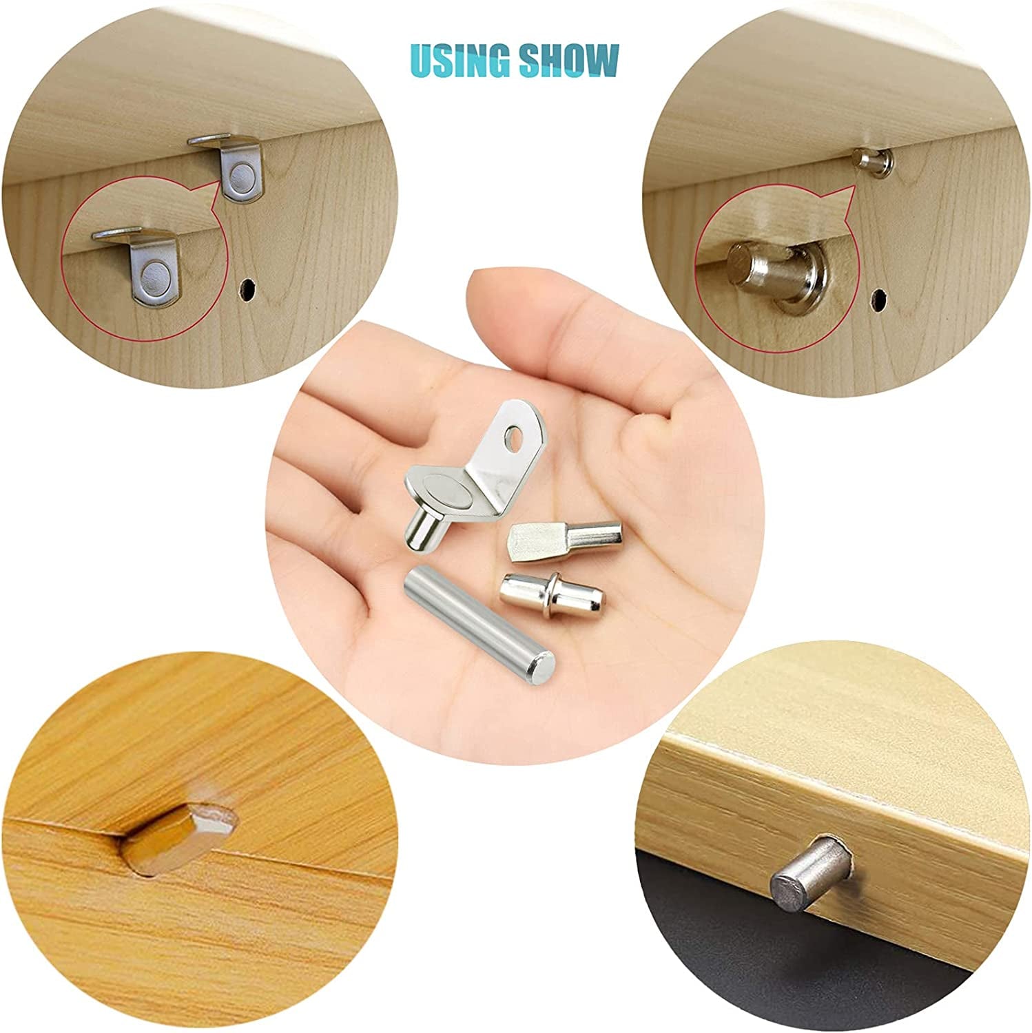 104Pcs Shelf Pins Kit,4 Styles Nickel Plated Shelf Support Pegs,Bookshelf Pegs for Shelves,Cabinet Shelf Bracket Pegs Shelf Pins Holders for Kitchen Furniture & Closet ( 5Mm & 1/4Inch )