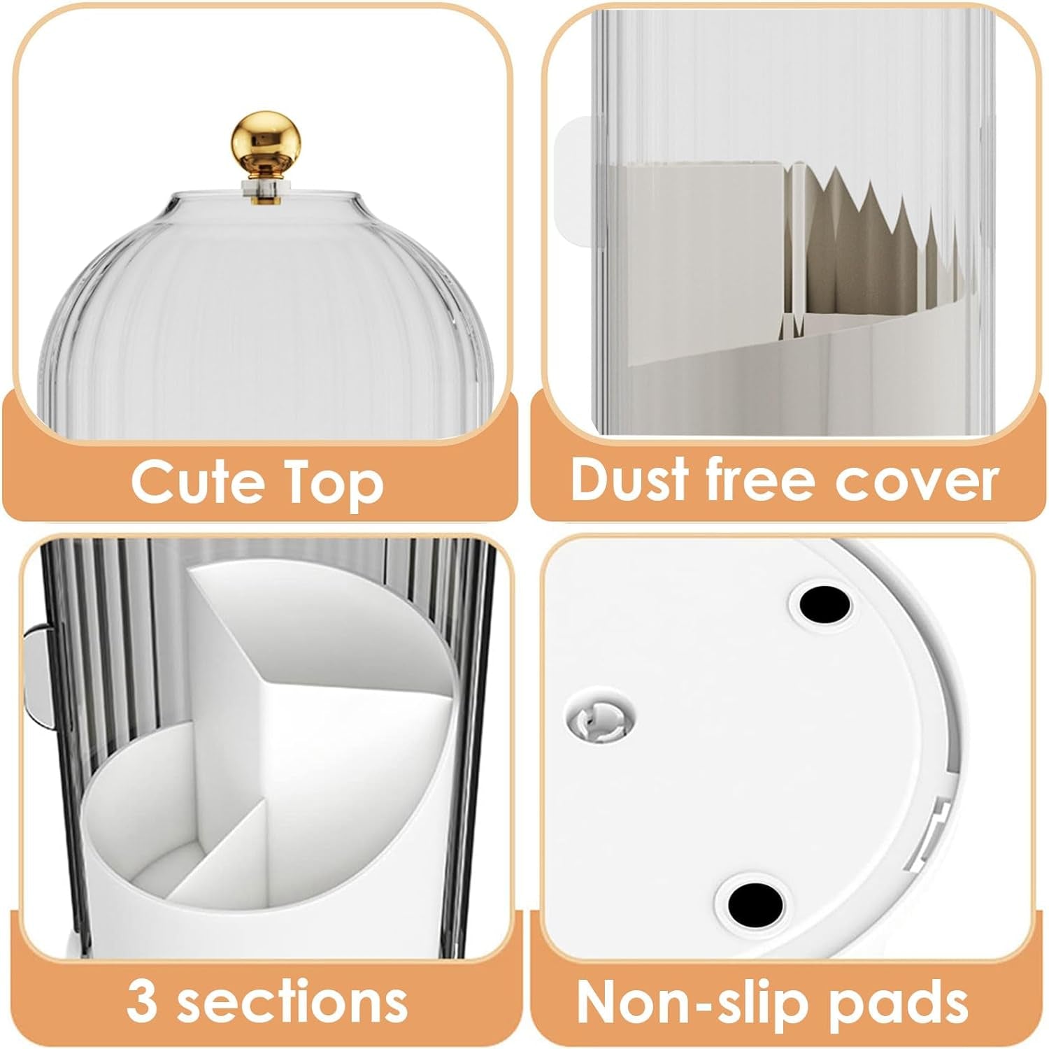 Makeup Brush Holder with Lid 360 Rotating Clear Dustproof Make up Organizers for Vanity Bathroom Countertop, Transparent
