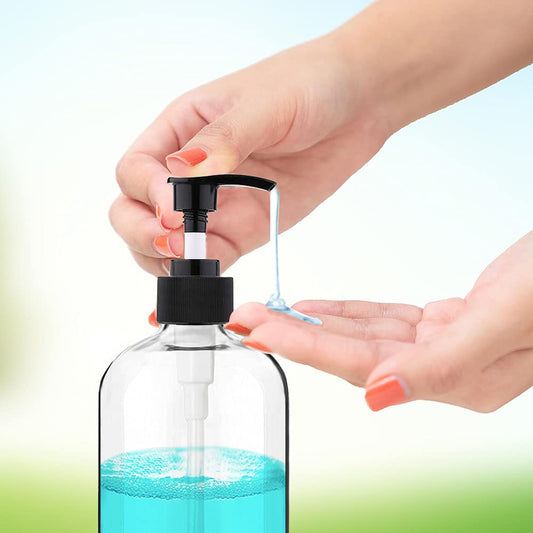 Empty Plastic Pump Bottles Dispenser 4 Pack 16Oz/500Ml Portable Clear Bpa-Free Cylinder Shampoo Lotion Hand Pump Bottle Durable Refillable Containers for Massage Oil, Liquid Soap