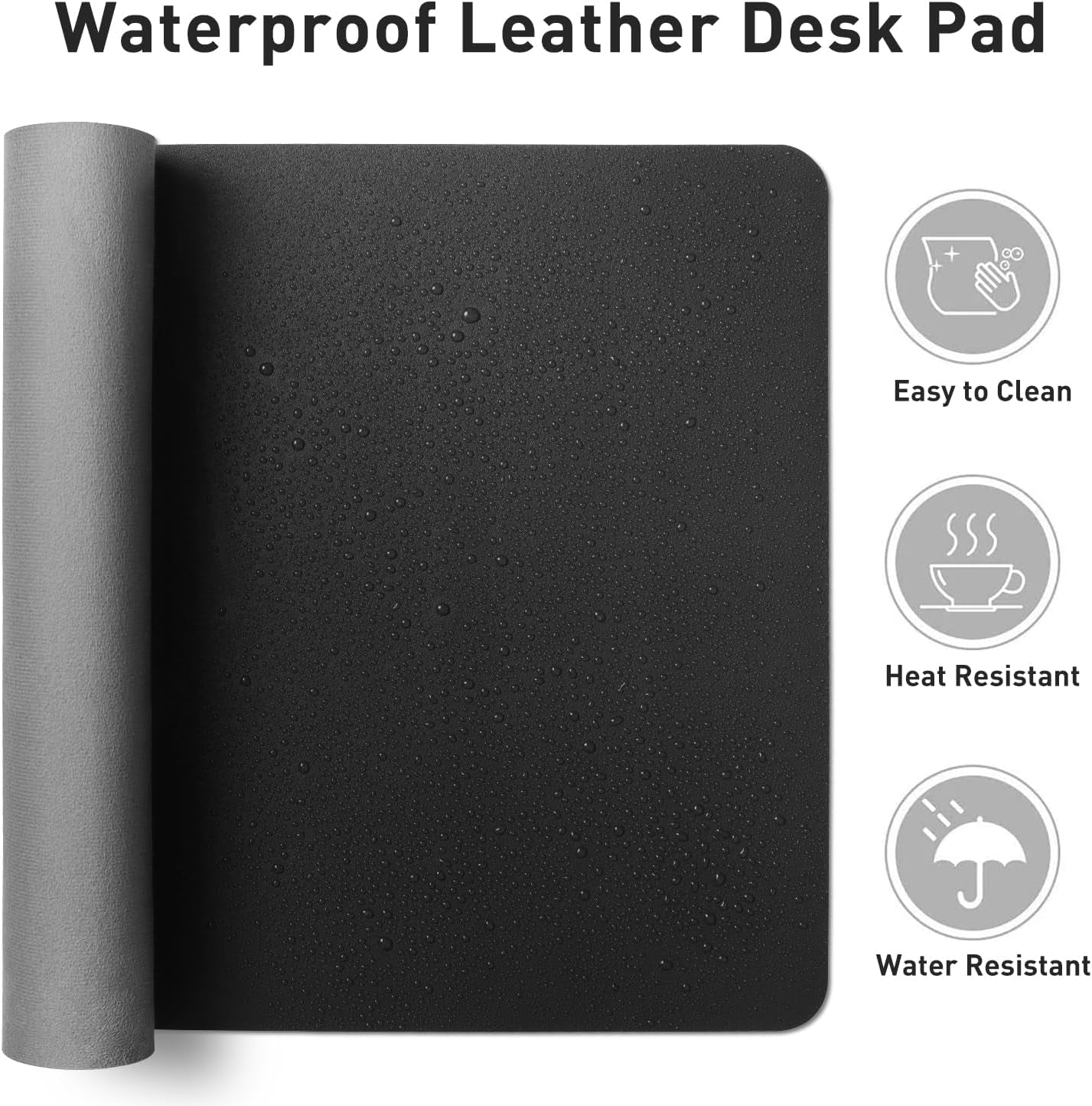 Leather Desk Pad Protector, Mouse Pad, Office Desk Mat, Non-Slip PU Leather Desk Blotter, Laptop Desk Pad, Waterproof Desk Writing Pad for Office and Home (17"X48", Black)