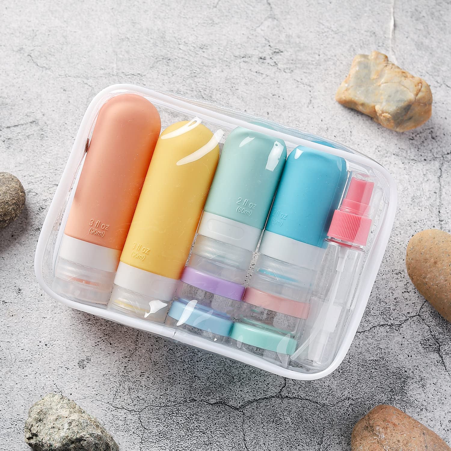 16 Pack Travel Bottles Set - TSA Approved Leak Proof Silicone Squeezable Containers for Toiletries, Conditioner, Shampoo, Lotion & Body Wash Accessories (16 Pcs/White Pack)