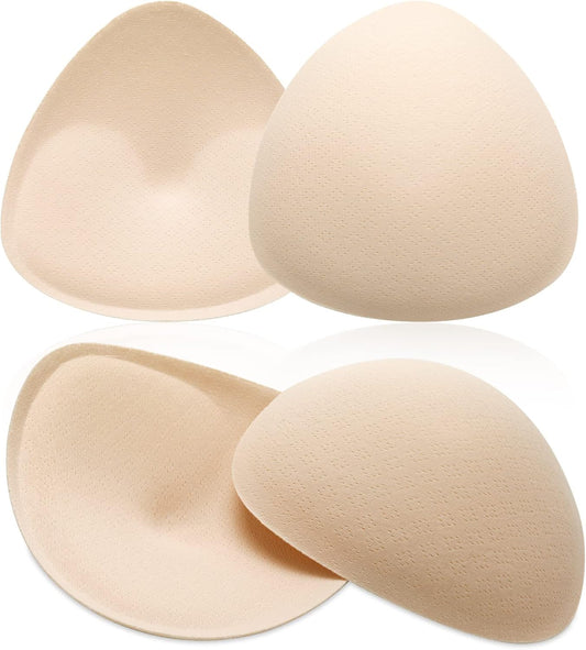 Glam 2 Pairs Bra Pads Inserts, Triangle Breathable Bra Inserts Skin Color Removable Breast Padding Bra Pads for Women Girls