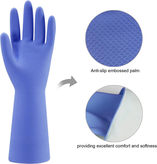Rubber Kitchen Dishwashing Gloves - 4 Pairs Colorful Reusable Household Cleaning Gloves for Washing Dishes and Cleaning Tasks, Flexible Long-Lasting and Non-Slip (Medium, Blue+Pink+Yellow+Orange)