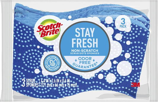Scrub Dots Non-Scratch Scrub Sponge, Rinses Clean, for Washing Dishes and Cleaning Kitchen, 3 Scrub Sponges