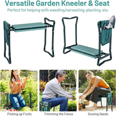 2-In-1 Garden Kneeler and Seat, Folding Garden Seat W/Eva Foam Kneeling Pad & Removable Tools Pouch, Sturdy Steel Frame, No Assembly, Portable Heavy Duty Garden Stool for Women Men Seniors