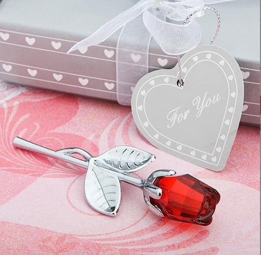 Crystal Rose Gift – Eternal Love Symbol for Mom, Wife, Sister, or Girlfriend – Anniversary, Birthday, Wedding Favor (Silver Rod, Red Crystal)