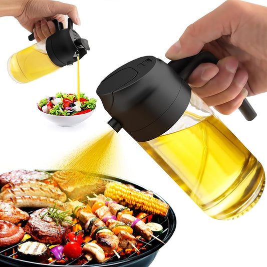 2 in 1 Glass Oil Sprayer & Dispenser, 470Ml Glass Olive Oil Sprayer,Cooking Oil Sprayer,Salad,16Oz Oil Sprayer for Oil Bottle - Kitchen Gadgets