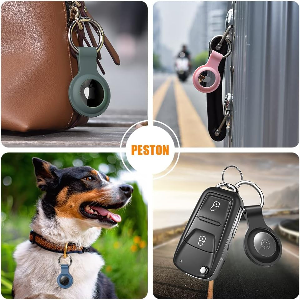 [4-Pack] Airtag Holder - Silicone Case for Airtag Keychain for Keys, Bags, Luggage, Pet Collars - Anti-Lost and Scratch-Resistant Design for Apple Airtags 2021
